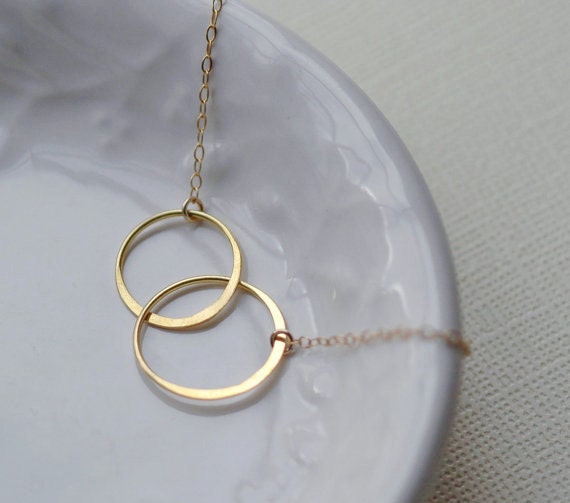 Gold Circle Necklace Two Circles Linked Circles by CharmingMetals
