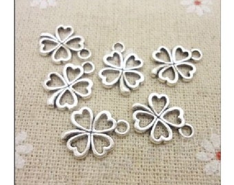 10 Four Leaf CLover Charms Small Open READ ITEM DETAILS Below Irish Lucky Atq Silver Tone St Patrick's Day Celtic Charm Jewelry 17x13 mm