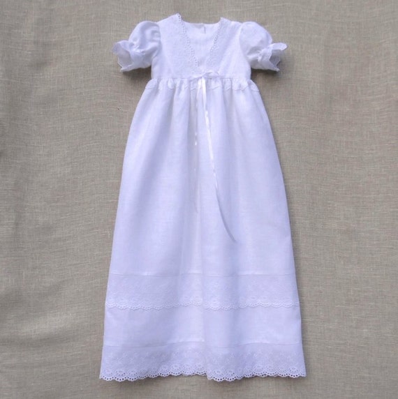 Baptism linen dress Baby girl special occasion Christening