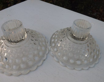 Set of vintage Anchor Hocking moonstone opalescent hobnail candle holders - great condition.