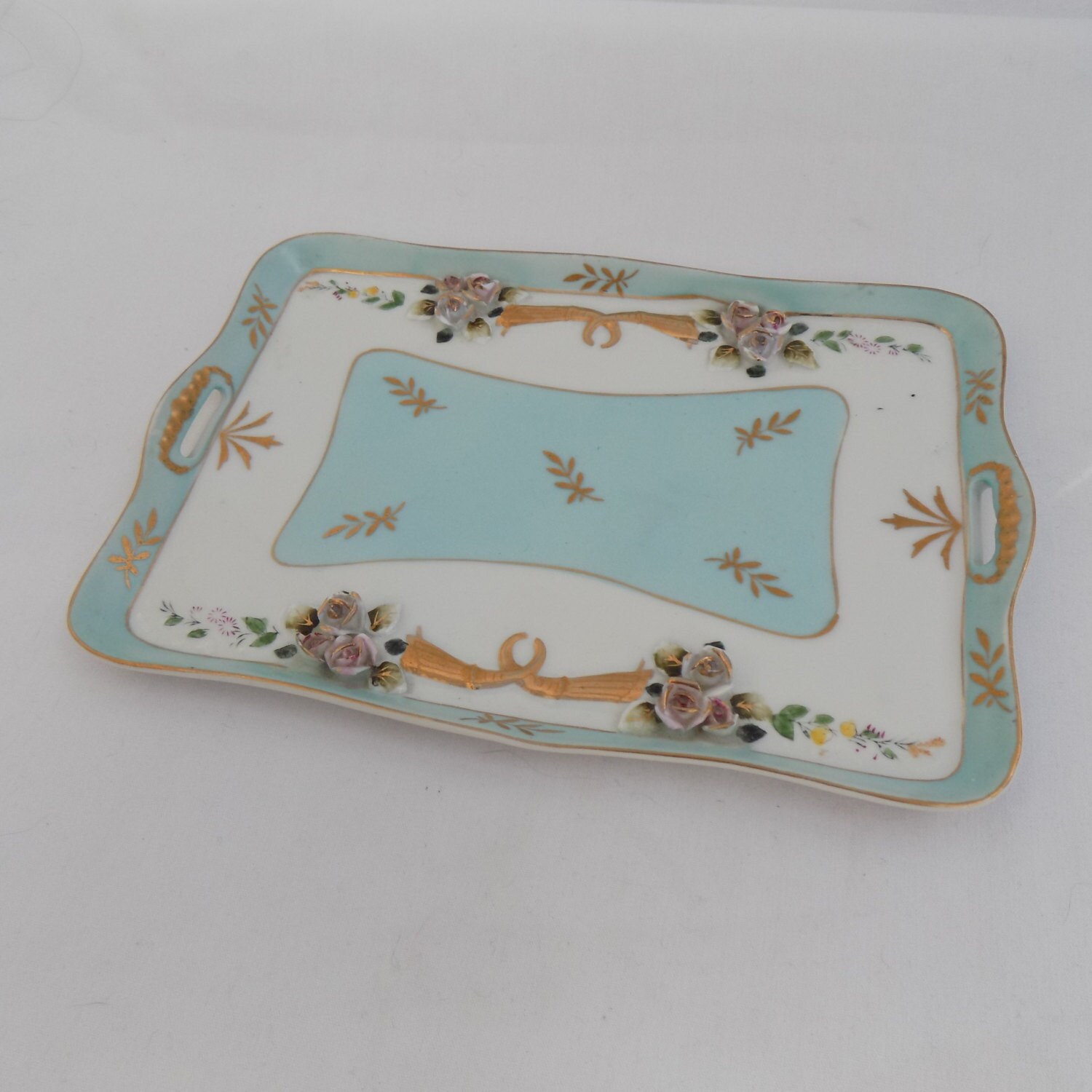 Antique Hand Painted Porcelain Vanity Dresser Perfume Jewelry