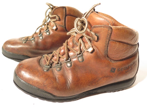 Vintage Scarpa Brown Leather Lace Up Boots Hiking by JustGiza
