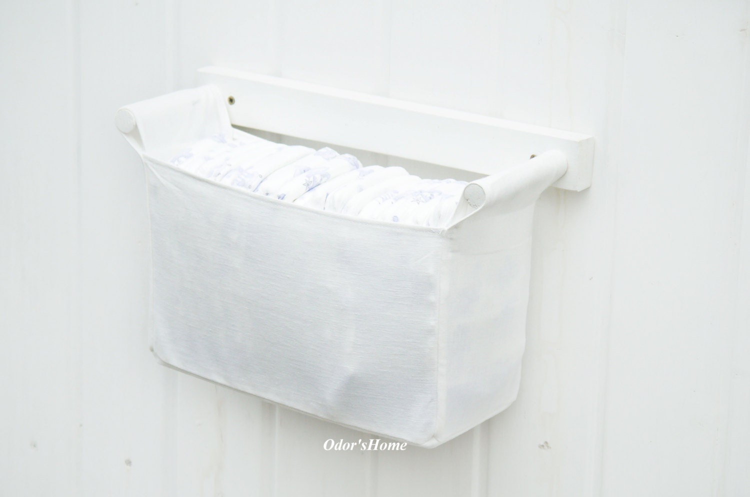 Neutral nursery hanging diaper caddy personalized wall
