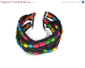 MOTHERS DAY Colorful wooden and seed beads triple wrap Wire Bracelet , Cuff bracelet, Christmas Gift For Her