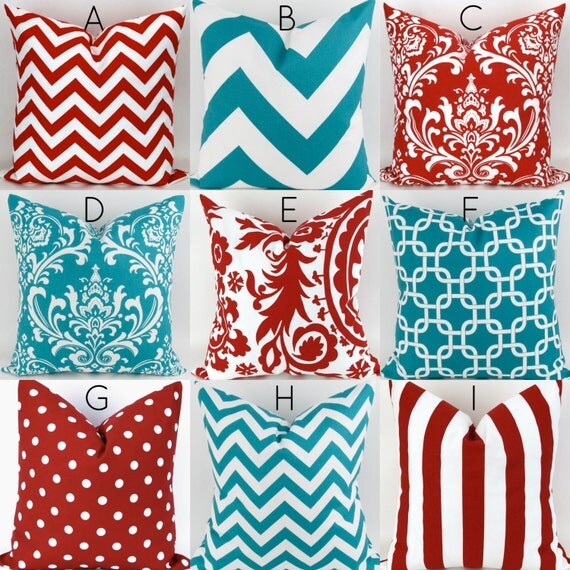 Turquoise & Red Pillow Covers 16x16 Mix/Match patterns