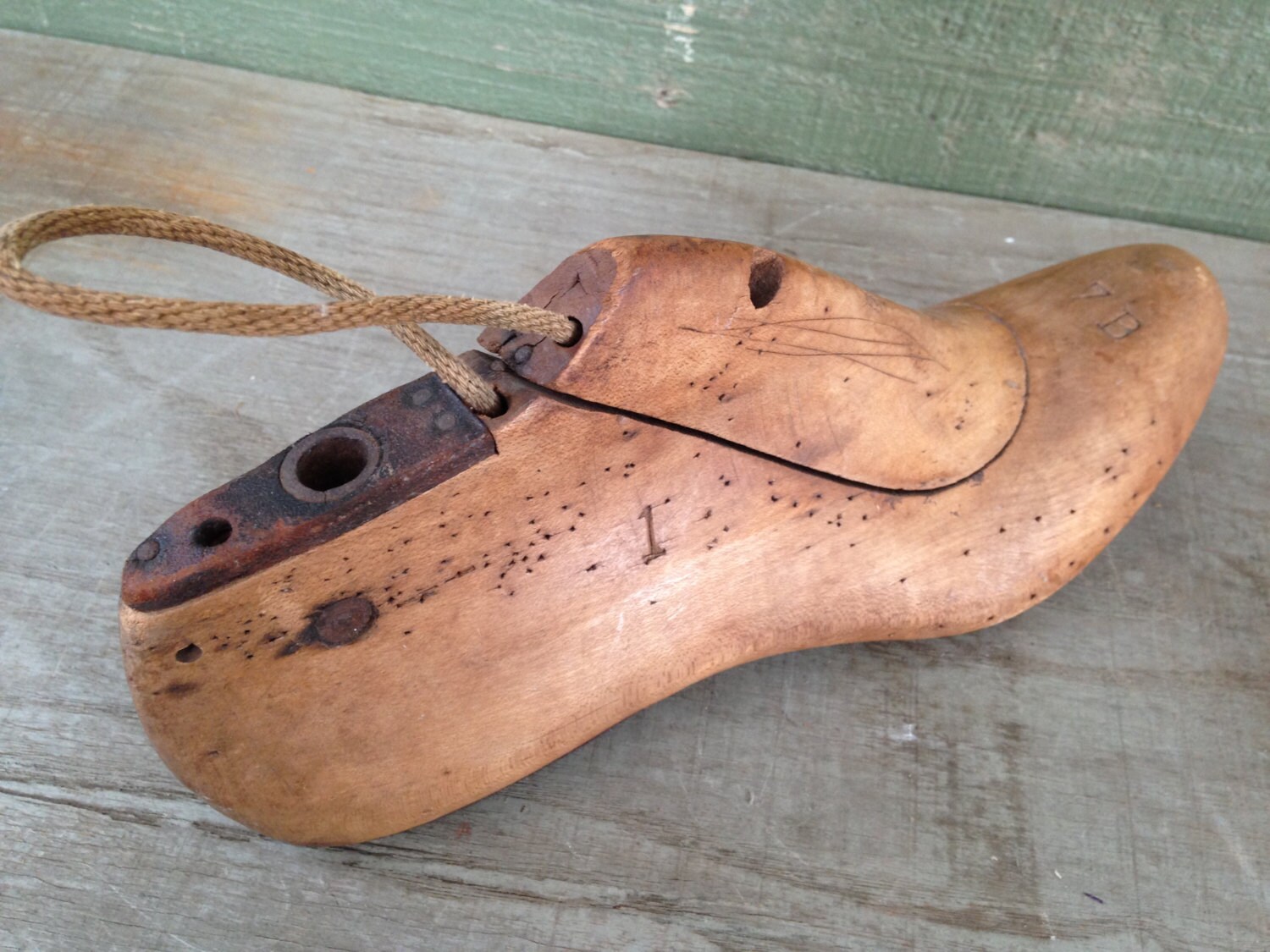 Antique Shoe Mold with Rope and heel plate by CKKFindsDesigns