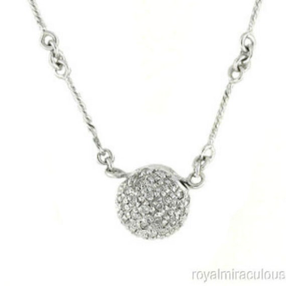 Diamond Ball Pendant Necklace 14K White Gold WChain 12 CTW