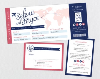 Destination Wedding Invitation Ticket, Boarding Pass Wedding Invitation, Travel Themed Invite, Map Wedding Invitation