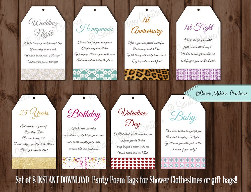 INSTANT DOWNLOAD Panty Line Poem Cards-Print at Home DIY
