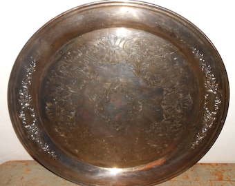 Vintage Tray, Silver, Platter, Oneida, Round, Serving Tray, Scroll Design, Large, 17 inch