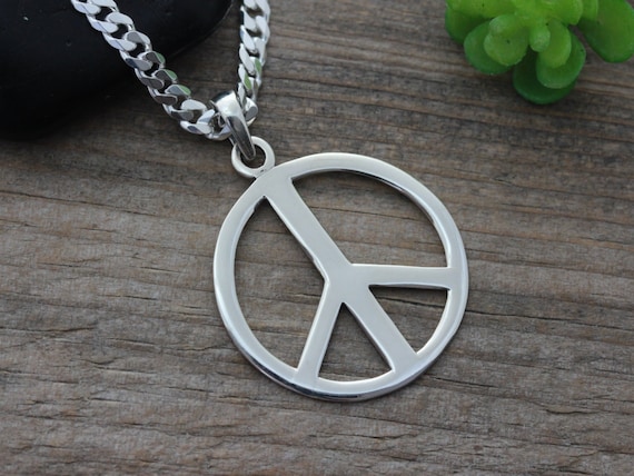 Sterling silver Large Peace Sign Necklace Large by LifeOfSilver