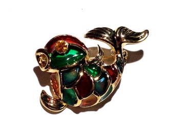 Fish Enamel Brooch, Gold Brooch, Pin, Enamel Brooch