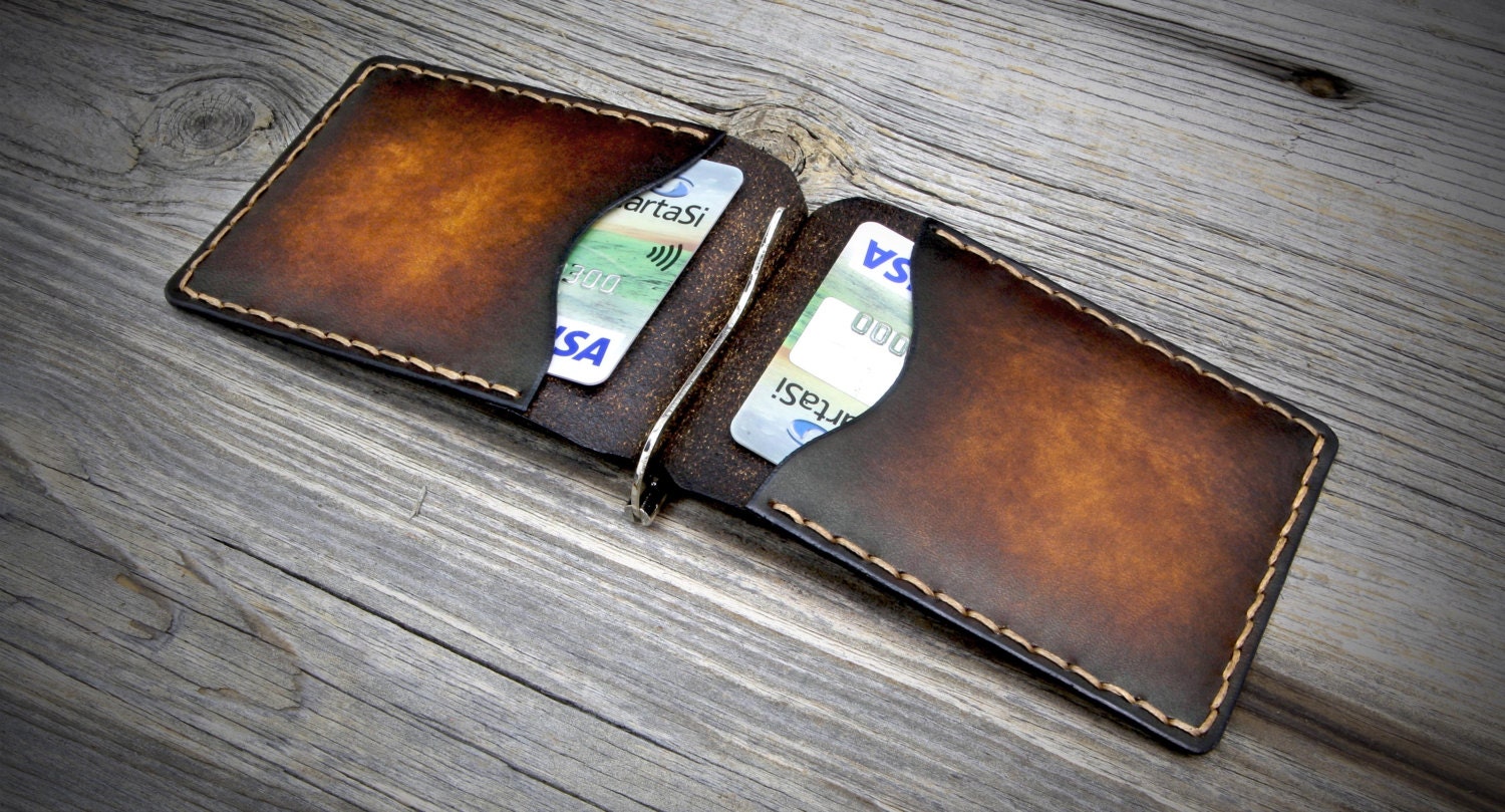 Leather Money Clip Wallet. Handmade Money Clip Wallet. Leather