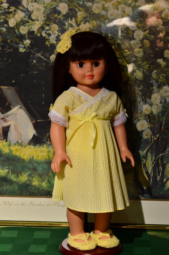 American Girl style summer dress 3 piece ensemble in yellow