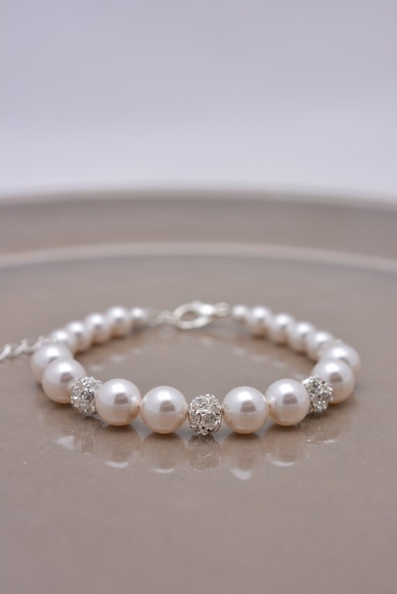 Pearl and Rhinestone Bracelet Wedding Bracelet Pearl Bridal