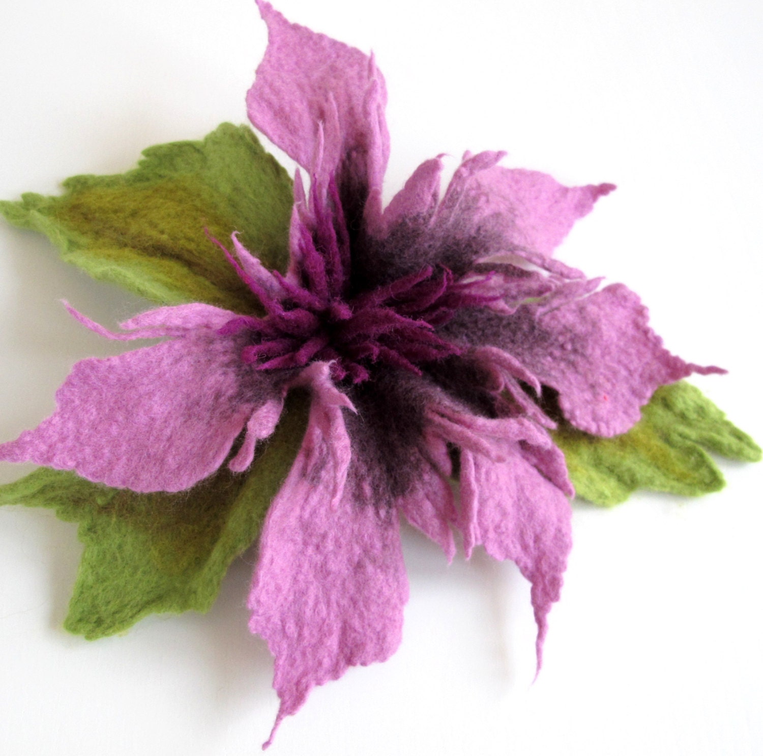 Felt Purple LavenderGreen Unique Felted Flower Brooch Handmade