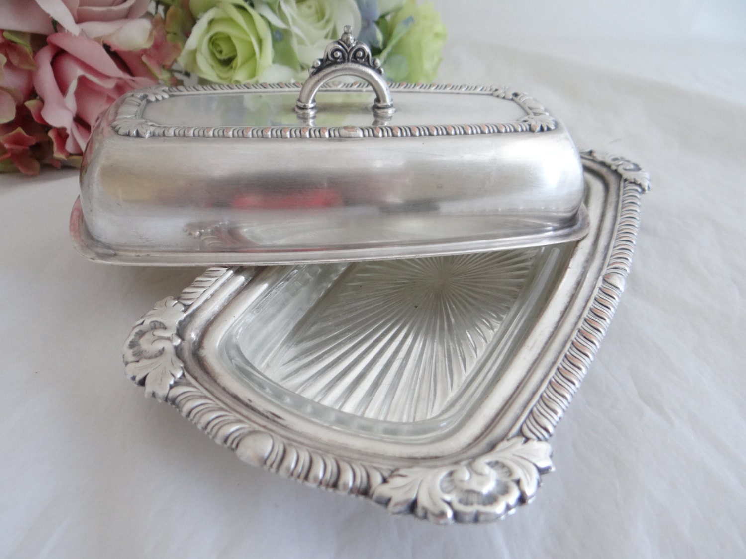 Pilgrim Silverplate Covered Butter Dish with Glass Insert