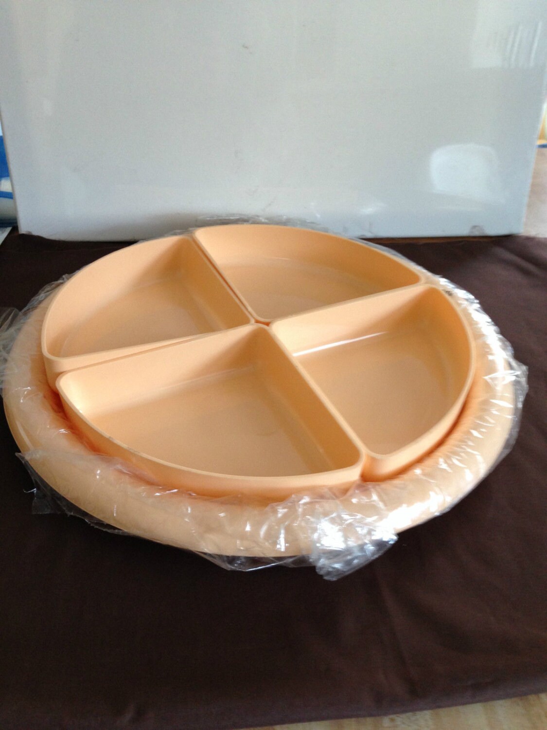 Vintage Retro Large Acrylic Peach Colored Serving Tray w/ 4 Triangle