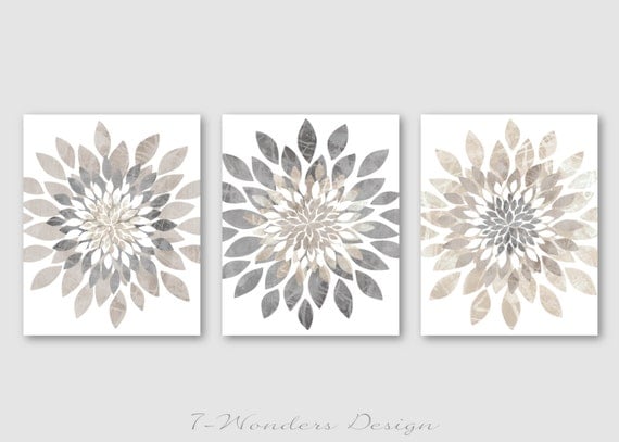 Neutral Wall Art modern flower bursts neutral colors fine art print set of 3 Neutral Wall Art modern flower bursts neutral colors fine art print set of 3