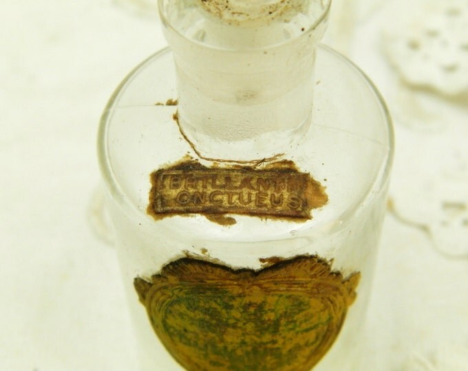 Very Small Antique French Glass Medicine Bottle / Perfume Bottle with a Glass Stopper / French Country Decor / Shabby Chic / Apothecary Very Small Antique French Glass Medicine Bottle / Perfume Bottle with a Glass Stopper / French Country Decor / Shabby Chic / Apothecary