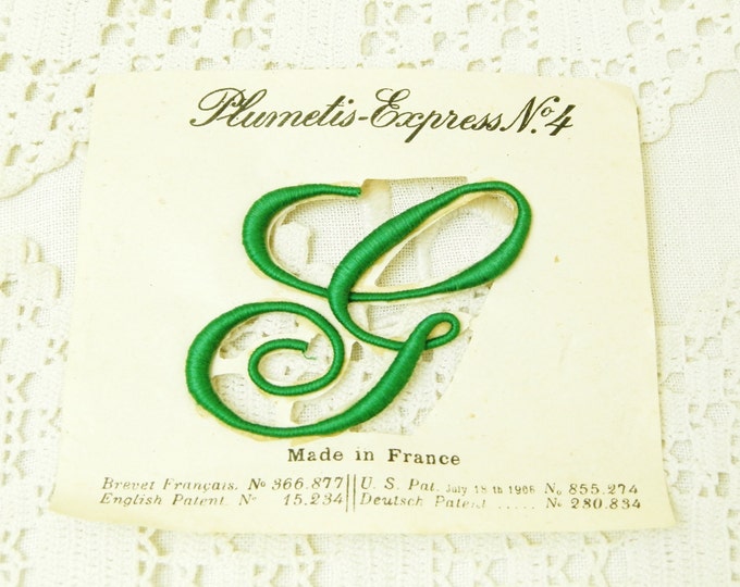 Antique French Unused Green Embroidered Cotton Letter G Ready to Sow on / French Decor / Vintage Haberdashery / Craft Supplies / Linen /