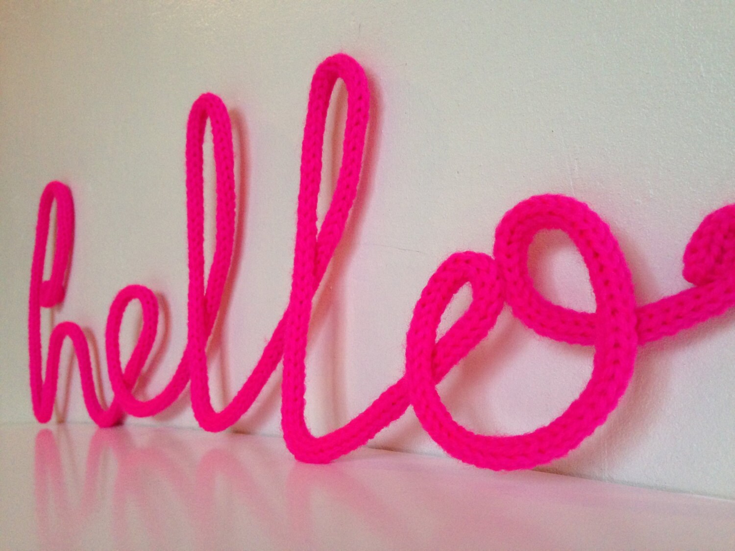 Soft Neon Sign hello crochet cursive wire wall