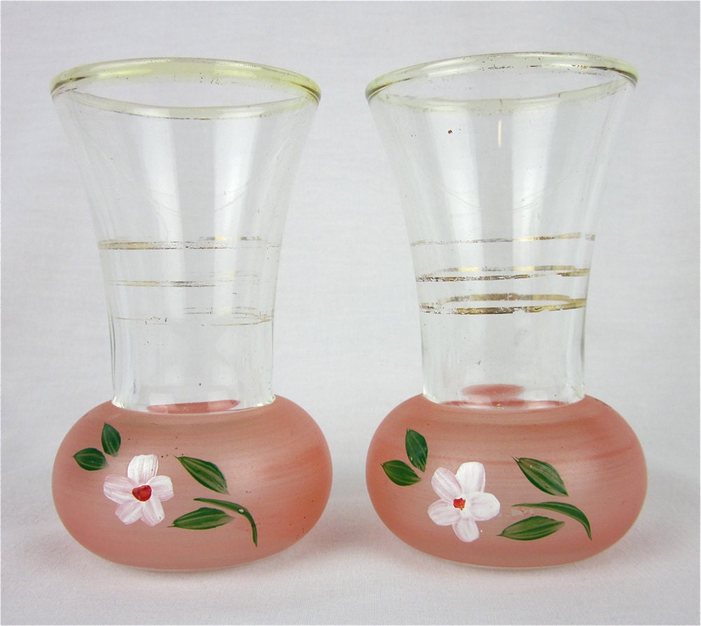 Vintage 1940s Painted Glass Bud Vases Pair by Junquie on Etsy