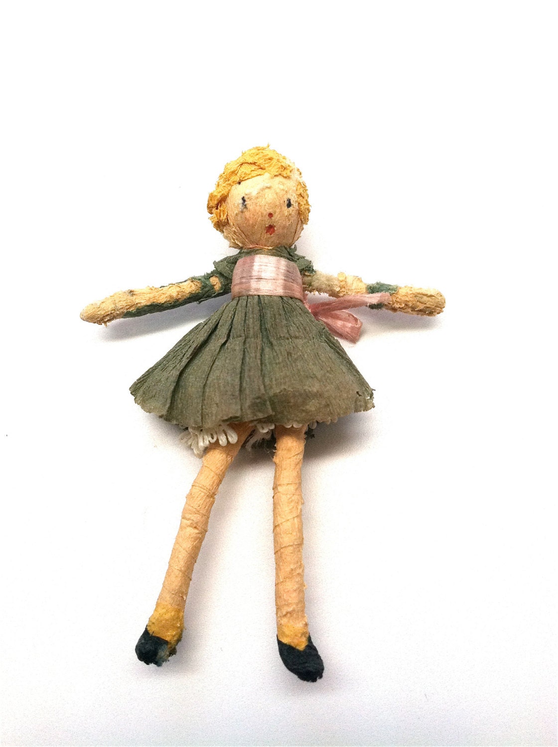 Miniature Crepe Paper Doll Handmade 1940 Primitive OOAK
