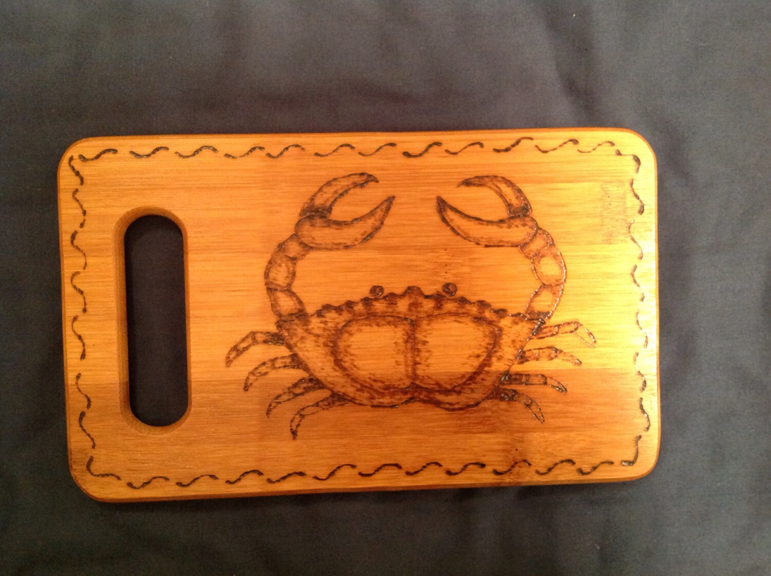 100 hand crafted wood burning crab bamboo cutting board