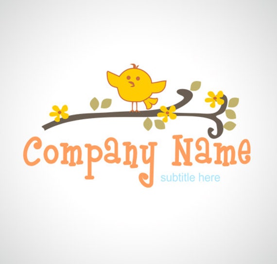 OOAK Logo Premade Logo and Watermark Bird Logo Flower Logo Cute Logo Children Logo Kids Logo - Logo Design Custom Logo Business Logo