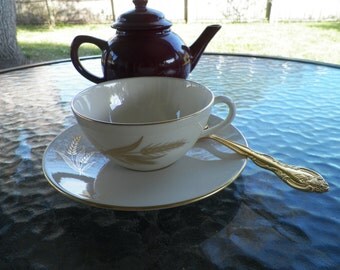 Lenox Fine China Wheat Gold Trimmed Tea Cup and Saucer