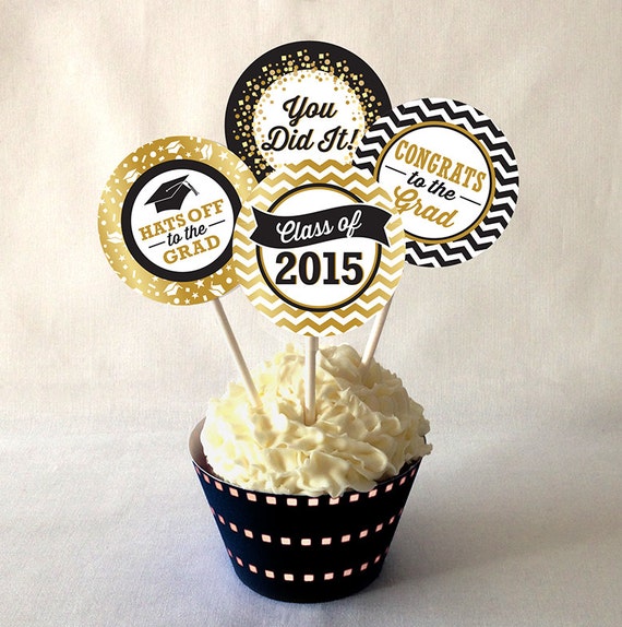 Graduation Cupcake Toppers PRINTABLE Black by LisaMariesaDesign