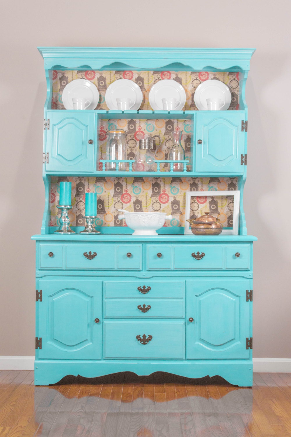 ITEM IS SOLD-Teal Coastal Cottage China Cabinet/Hutch/Bookcase
