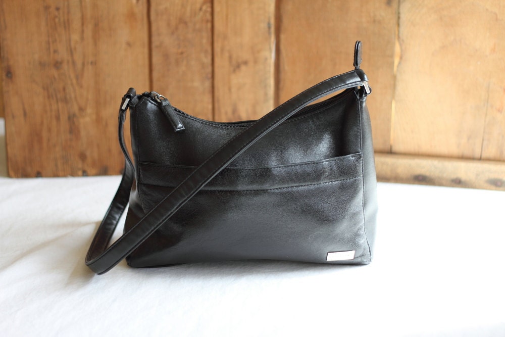 Vintage Coletta Black Leather Shoulder Bag/ Genuine Leather