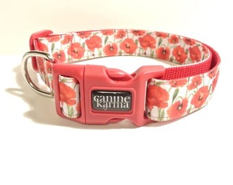 Poppy Collar - 1" Adjustable Red Floral Poppies Dog Collar