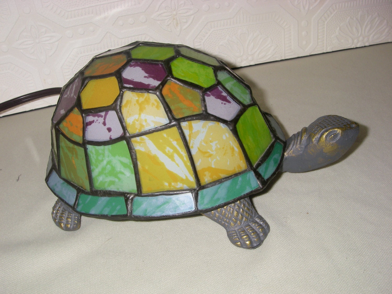 Vintage Stained Glass Turtle Nursery Lamp by bobsfindsndesigns