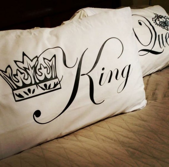 King & Queen Pillow CASE set ANY SIZE by SassyPantsEmbroidery