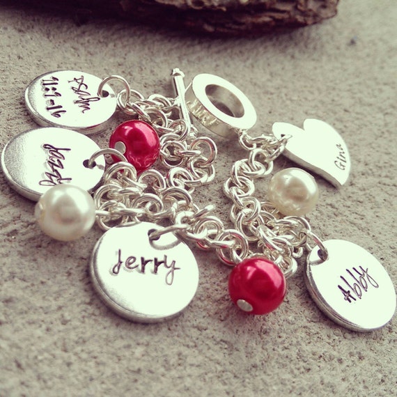 Family Name Bracelet Hand Stamped Charm by SweetAspenJewels