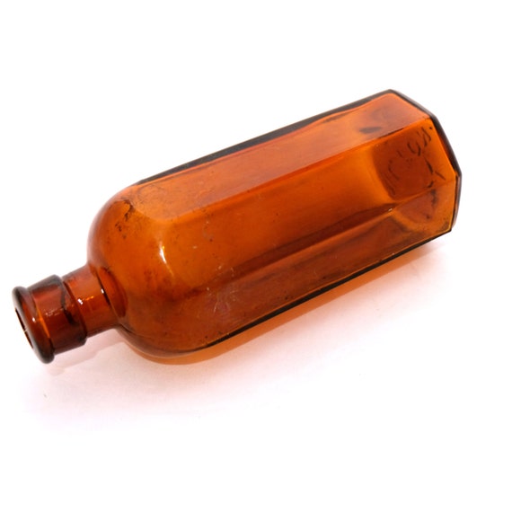 Items similar to Vintage Milton Brown Glass Bottle, Brown Apothecary Bottle, Octagonal Bottle