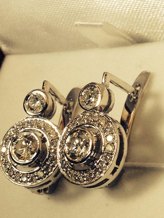 14k gold european lever back diamond earrings FABULOUS