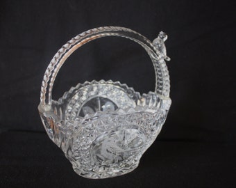 Vintage Cut Glass Basket with Birds