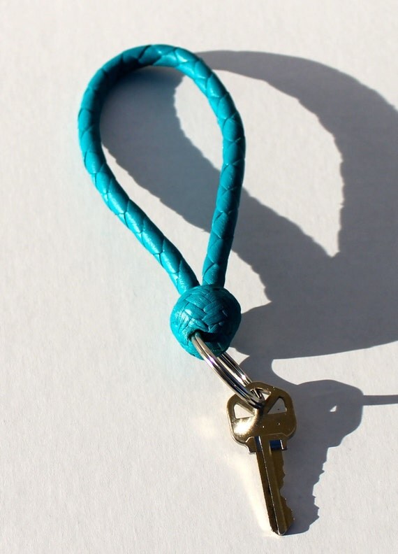 Turquoise Woven Leather Keychain by bwinstondesigns on Etsy