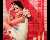 1958 Revlon Butterfly Pink Lipstick & Polish Ad - Wall Art - Bed and Bath Decor - Retro Vintage Beauty and Cosmetic Advertising