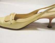 Sergio Rossi Buttercream Pa tent Leather Shoes with Tan Kitten Heels ...