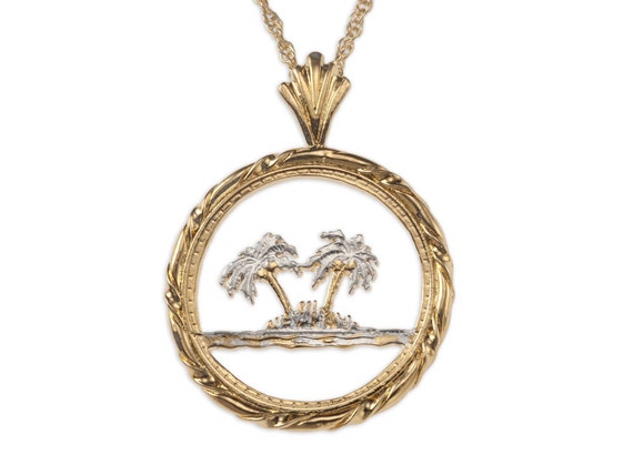 Palm Tree Pendant & necklace Hand pierced Coin from by Coinjewelry