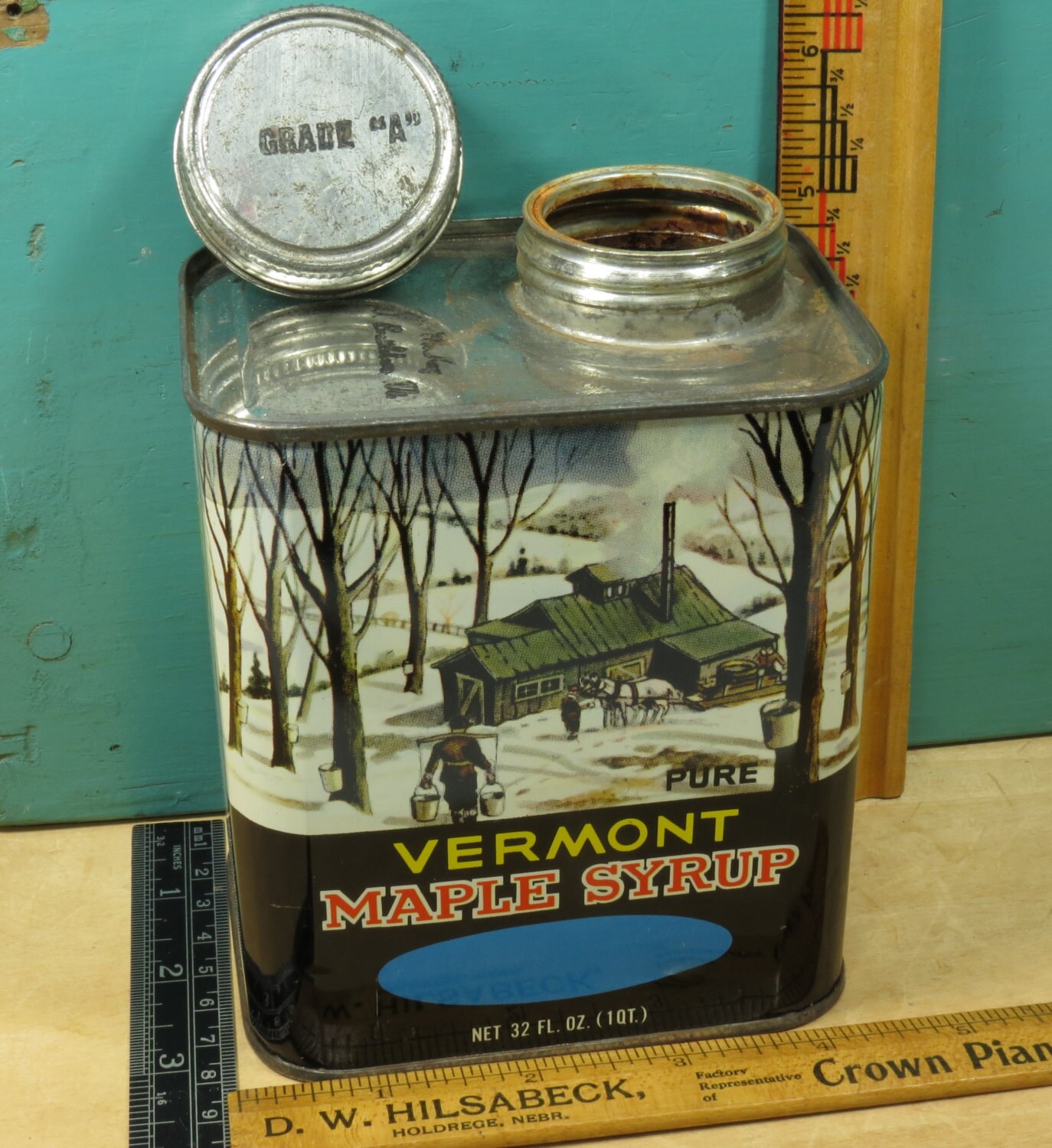 Old Vermont Maple Syrup  Tin Can  Empty 32 oz Maple Syrup  Can 