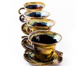 Set cups 4 tea coffee ceramic stoneware pottery  - unique handmade created with love to enamel colours - four cups