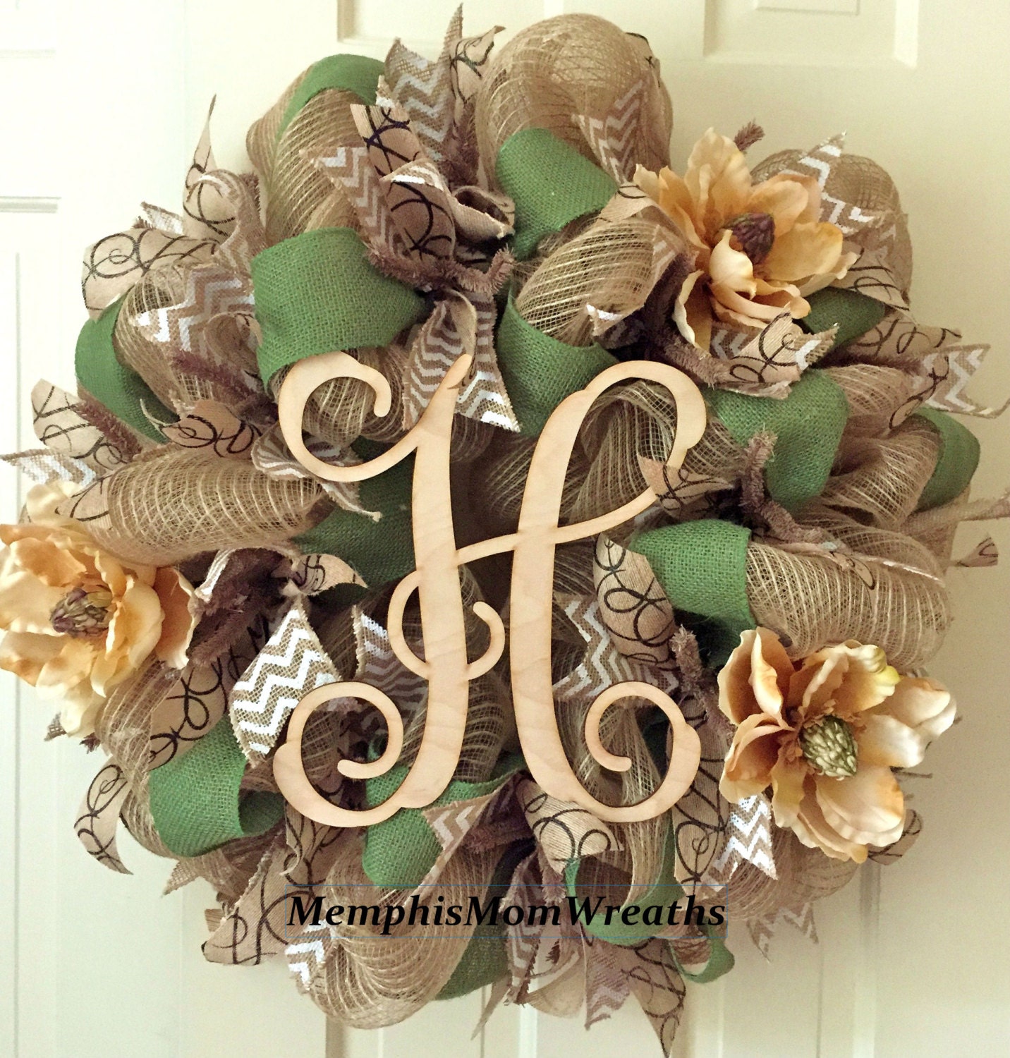 Custom Monogram Burlap Deco Mesh Wreath Monogram Wreath