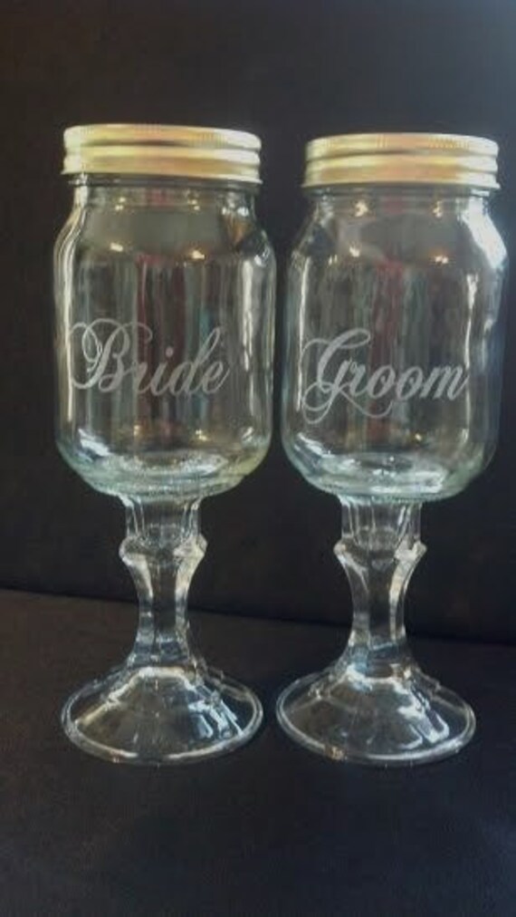 Bride and Groom Redneck Hillbilly Mason Jar Wine by ThatGlassStore