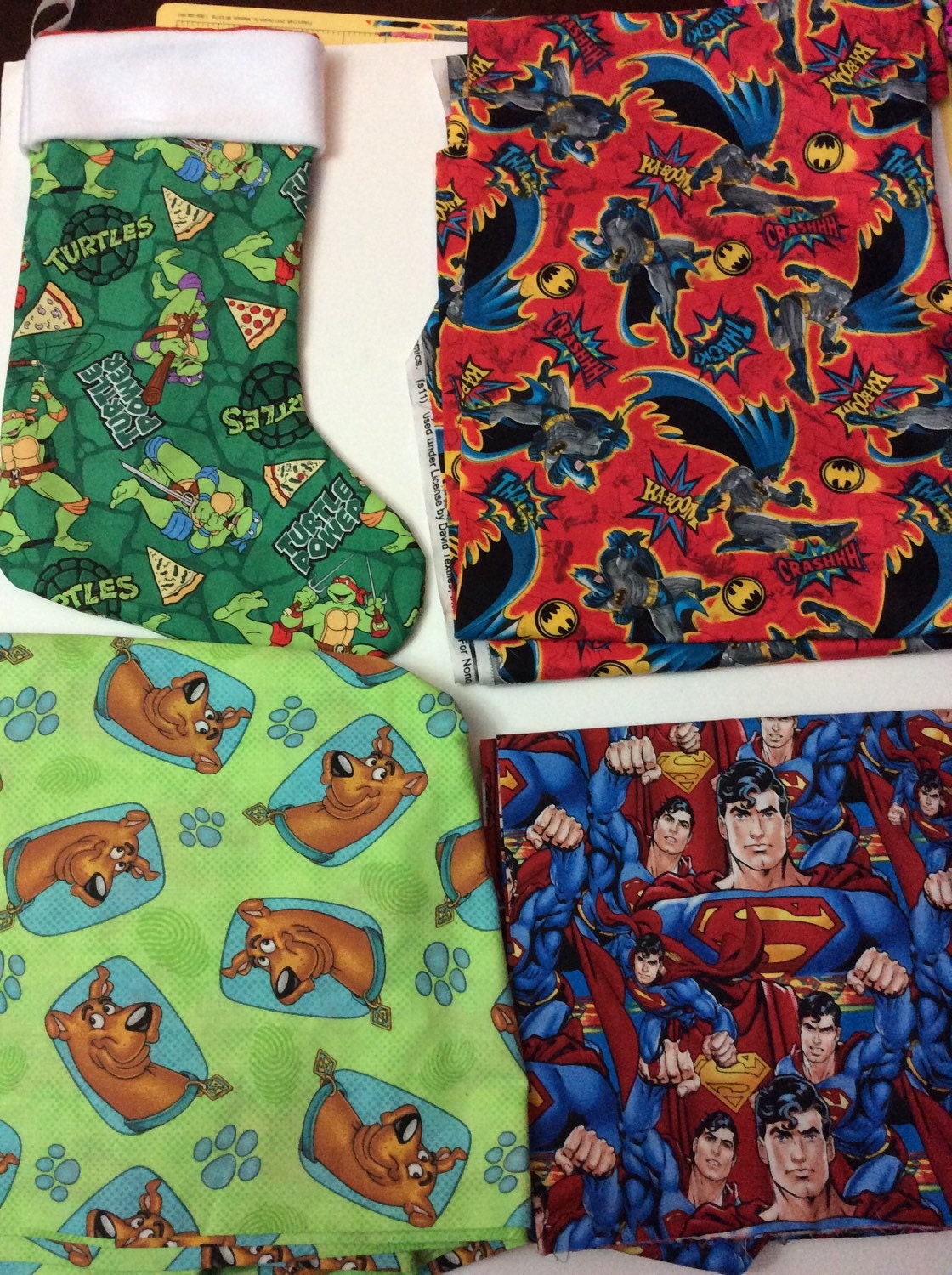 Handmade Christmas Stocking - Choose: Batman, Superman and Scooby Doo